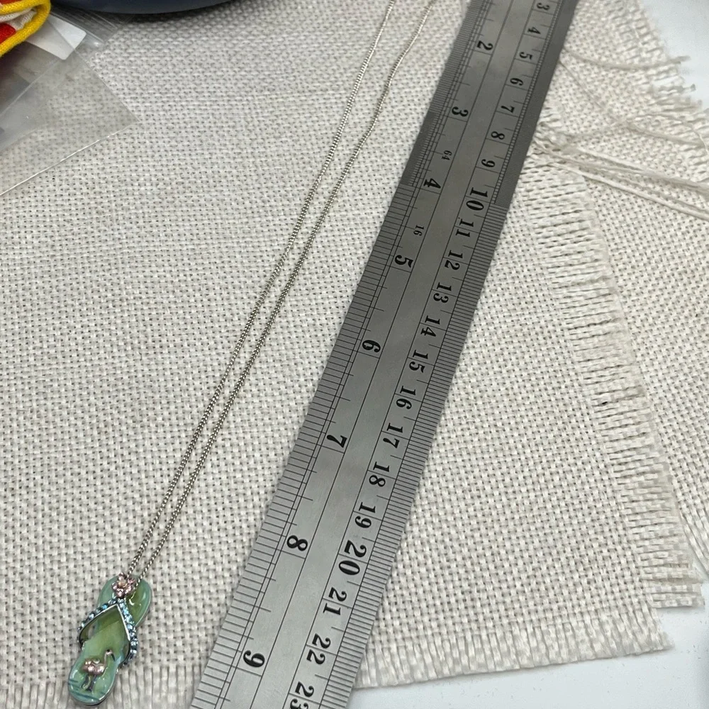 Vintage Sterling Silver Flip-Flop Pendant Necklace with Flamingo & Crystals, 18” - Picture 13 of 15